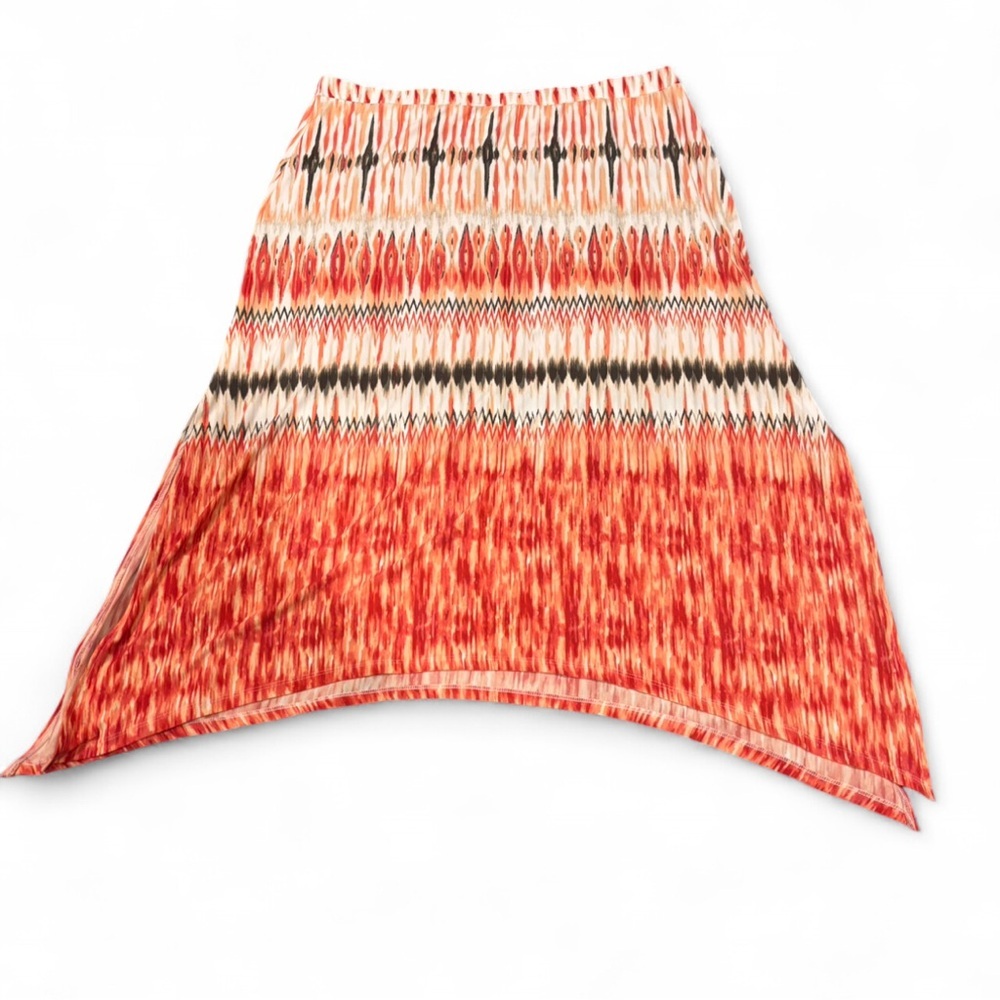 Chico's Bohemian Maxi Skirt  2 L/XL Abstract Ikat Print Handkerchief Hem Flowy